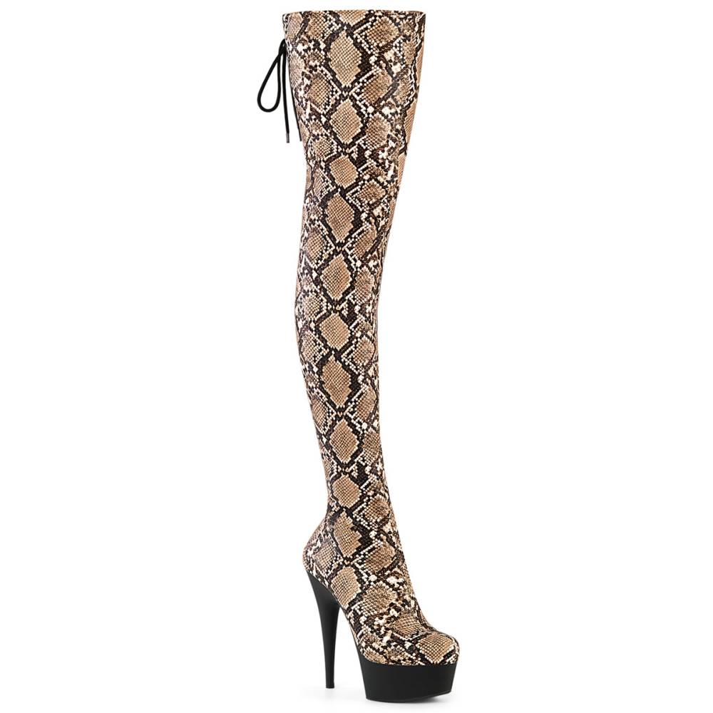 Pleaser - DELIGHT-3008SP-BT Plateau overknee Laarzen - Bruin/Zwart